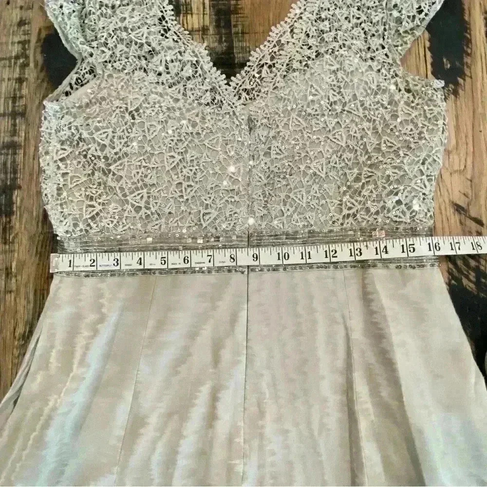 Kay Unger New York Silver Lace & Sequins Elevated Cocktail Dress Size 14 - Picture 9 of 14